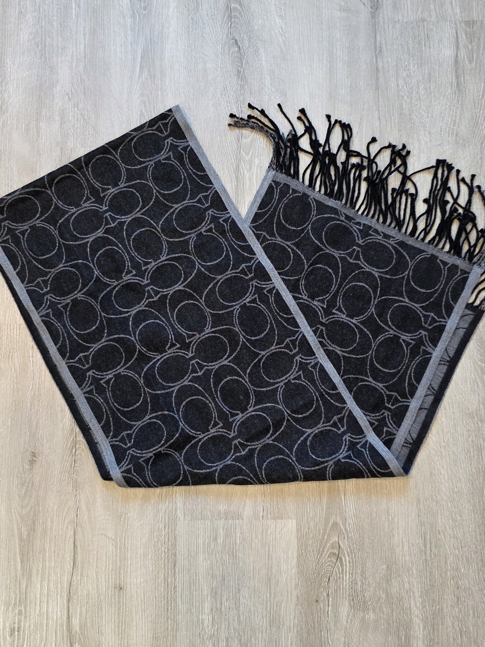 Black & Gray Logo Pattern Fringe Scarf Unisex